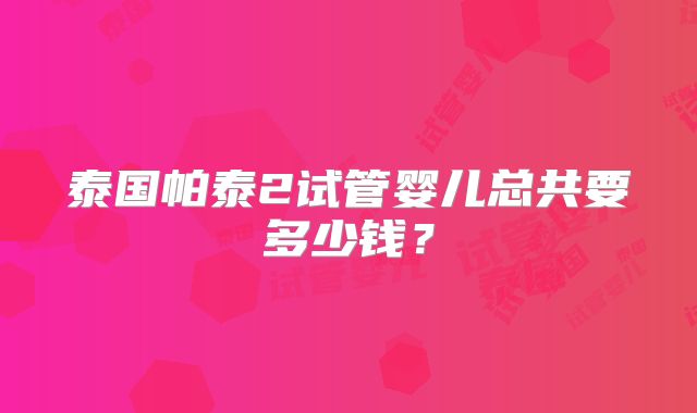 泰国帕泰2试管婴儿总共要多少钱？