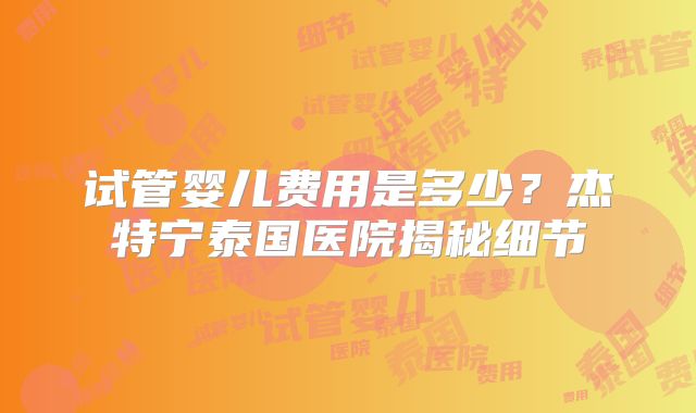 试管婴儿费用是多少?杰特宁泰国医院揭秘细节