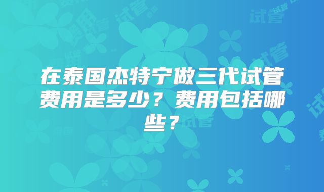 在泰国杰特宁做三代试管费用是多少?费用包括哪些?