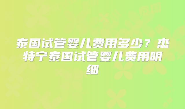 泰国试管婴儿费用多少？杰特宁泰国试管婴儿费用明细