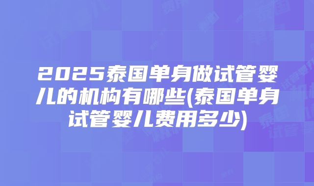 2025泰国单身做试管婴儿的机构有哪些(泰国单身试管婴儿费用多少)