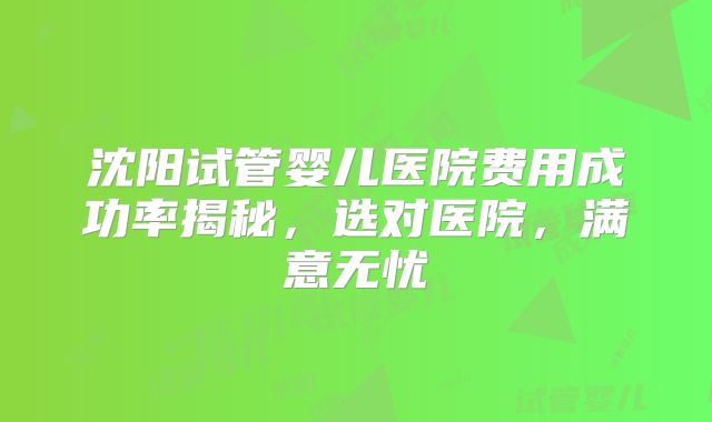 沈阳试管婴儿医院费用成功率揭秘,选对医院,满意无忧