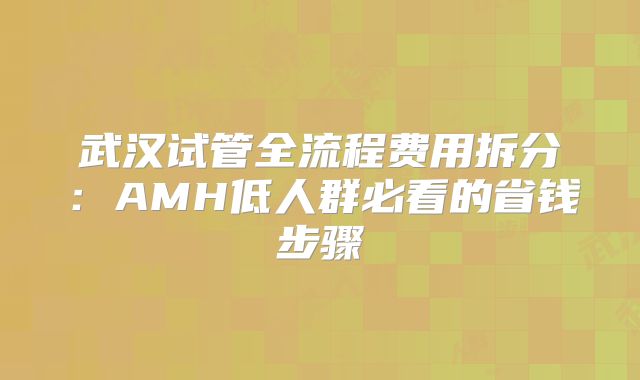 武汉试管全流程费用拆分:AMH低人群必看的省钱步骤