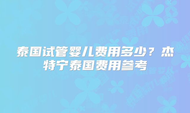 泰国试管婴儿费用多少?杰特宁泰国费用参考