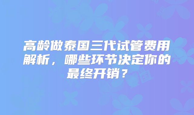 高龄做泰国三代试管费用解析,哪些环节决定你的最终开销?