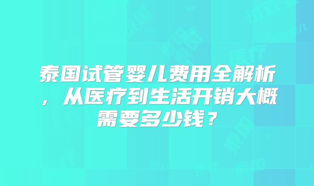 泰国试管婴儿费用全解析,从医疗到生活开销大概需要多少钱?