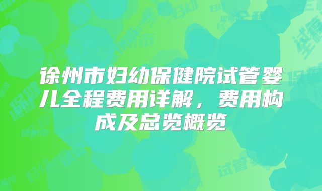 徐州市妇幼保健院试管婴儿全程费用详解,费用构成及总览概览