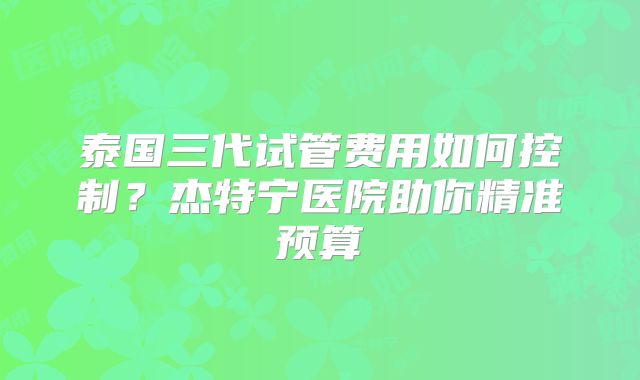 泰国三代试管费用如何控制？杰特宁医院助你精准预算