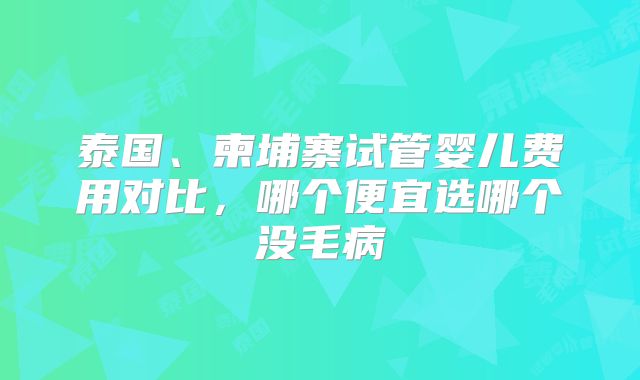 泰国、柬埔寨试管婴儿费用对比，哪个便宜选哪个没毛病