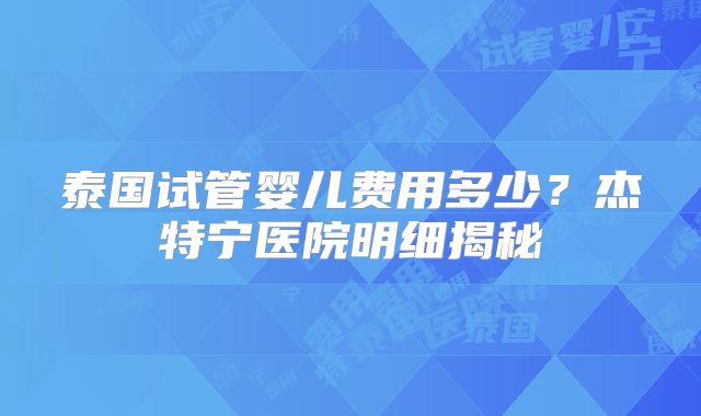 泰国试管婴儿费用多少?杰特宁医院明细揭秘