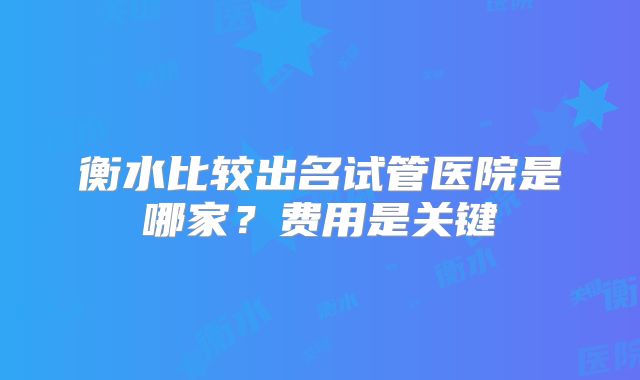 衡水比较出名试管医院是哪家?费用是关键