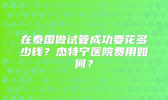 在泰国做试管成功要花多少钱?杰特宁医院费用如何?