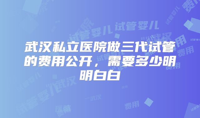 武汉私立医院做三代试管的费用公开，需要多少明明白白