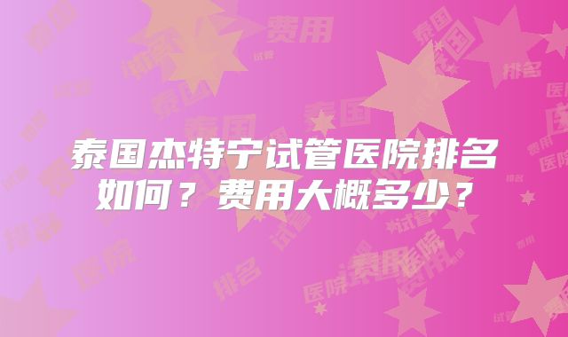 泰国杰特宁试管医院排名如何?费用大概多少?