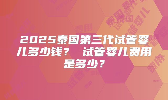2025泰国第三代试管婴儿多少钱? 试管婴儿费用是多少?