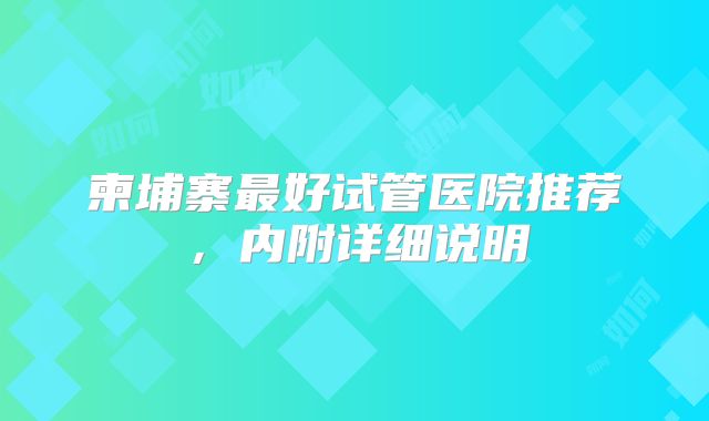 柬埔寨最好试管医院推荐,内附详细说明