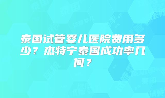 泰国试管婴儿医院费用多少？杰特宁泰国成功率几何？