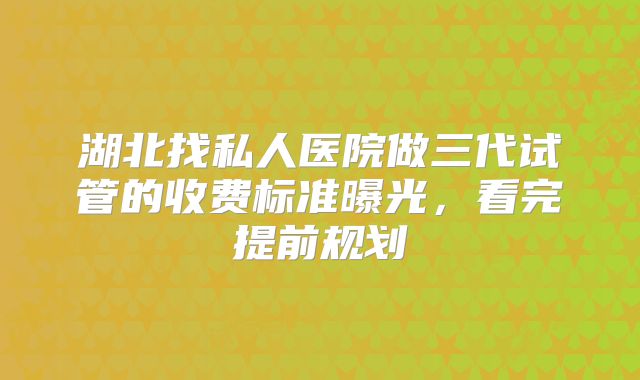 湖北找私人医院做三代试管的收费标准曝光，看完提前规划