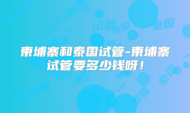 柬埔寨和泰国试管-柬埔寨试管要多少钱呀！