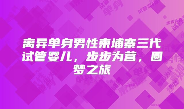 离异单身男性柬埔寨三代试管婴儿，步步为营，圆梦之旅