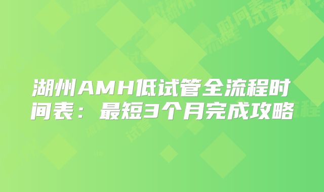 湖州AMH低试管全流程时间表：最短3个月完成攻略