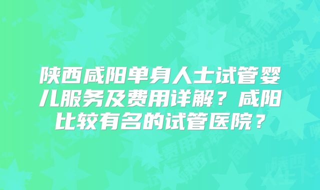 陕西咸阳单身人士试管婴儿服务及费用详解?咸阳比较有名的试管医院?