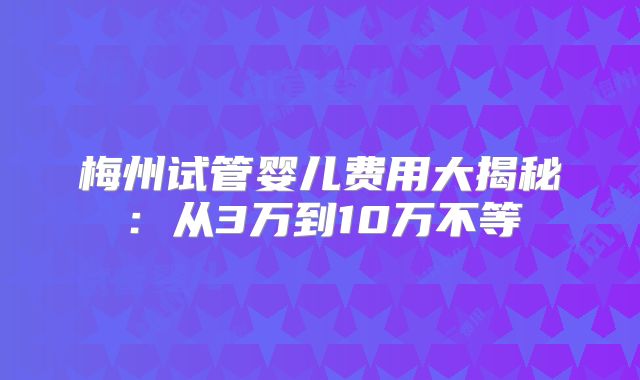 梅州试管婴儿费用大揭秘:从3万到10万不等