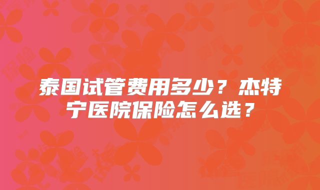 泰国试管费用多少？杰特宁医院保险怎么选？