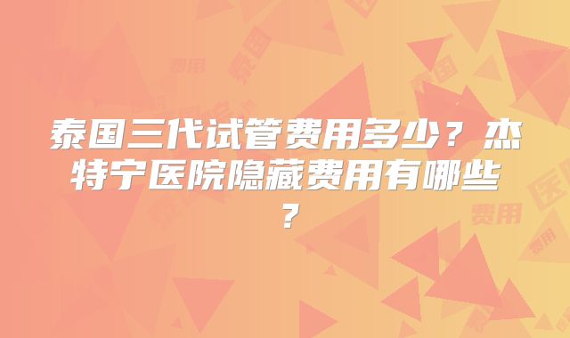 泰国三代试管费用多少?杰特宁医院隐藏费用有哪些?