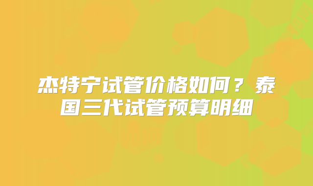 杰特宁试管价格如何?泰国三代试管预算明细