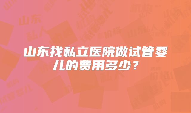 山东找私立医院做试管婴儿的费用多少?