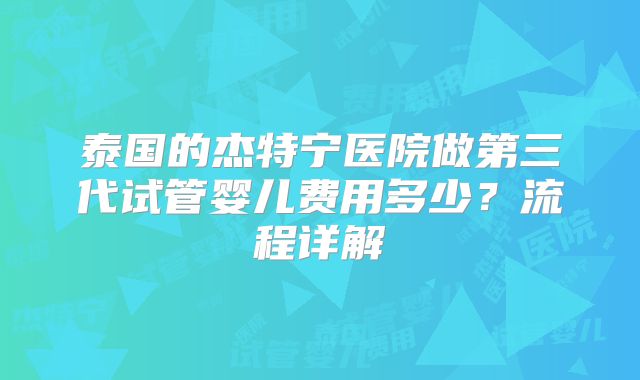 泰国的杰特宁医院做第三代试管婴儿费用多少？流程详解