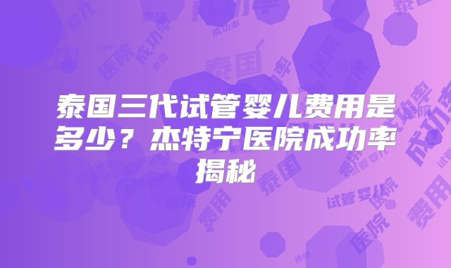 泰国三代试管婴儿费用是多少？杰特宁医院成功率揭秘