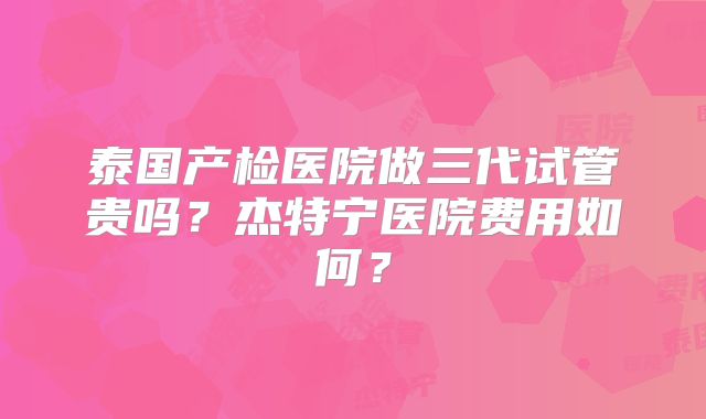 泰国产检医院做三代试管贵吗?杰特宁医院费用如何?