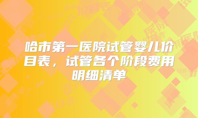 哈市第一医院试管婴儿价目表，试管各个阶段费用明细清单