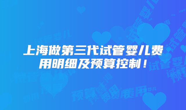 上海做第三代试管婴儿费用明细及预算控制!