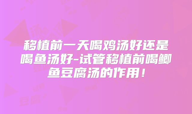 移植前一天喝鸡汤好还是喝鱼汤好-试管移植前喝鲫鱼豆腐汤的作用!