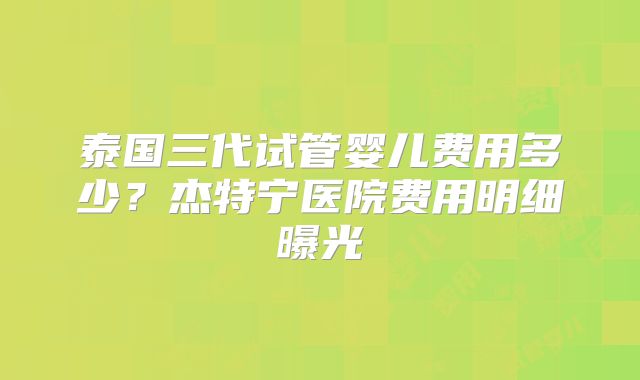 泰国三代试管婴儿费用多少?杰特宁医院费用明细曝光