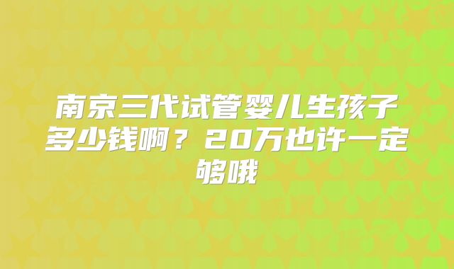 南京三代试管婴儿生孩子多少钱啊？20万也许一定够哦