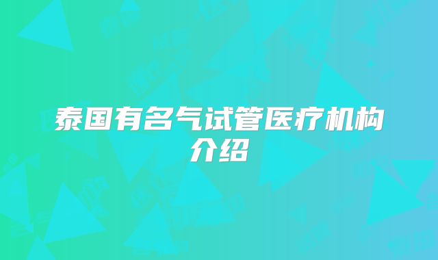 泰国有名气试管医疗机构介绍