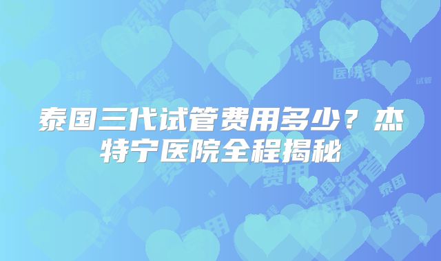 泰国三代试管费用多少？杰特宁医院全程揭秘