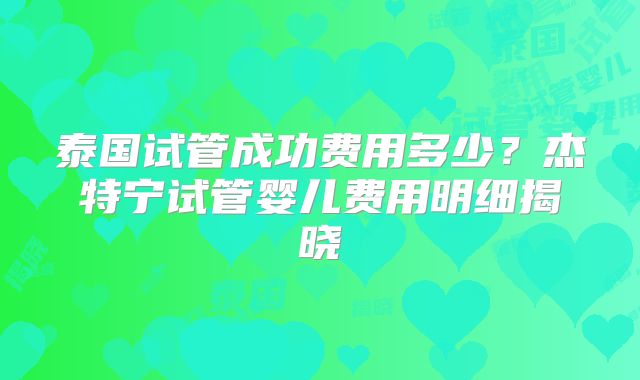 泰国试管成功费用多少？杰特宁试管婴儿费用明细揭晓