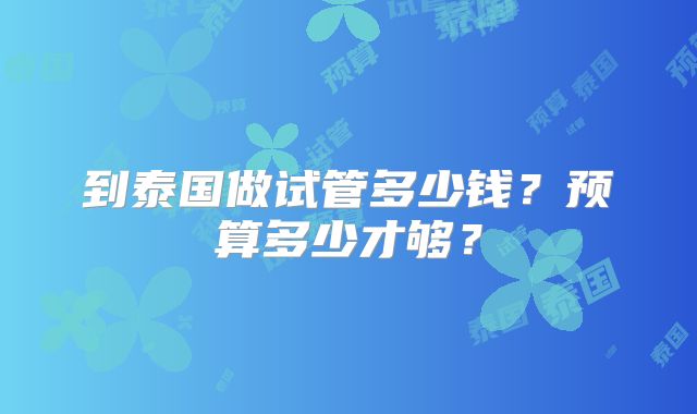 到泰国做试管多少钱?预算多少才够?