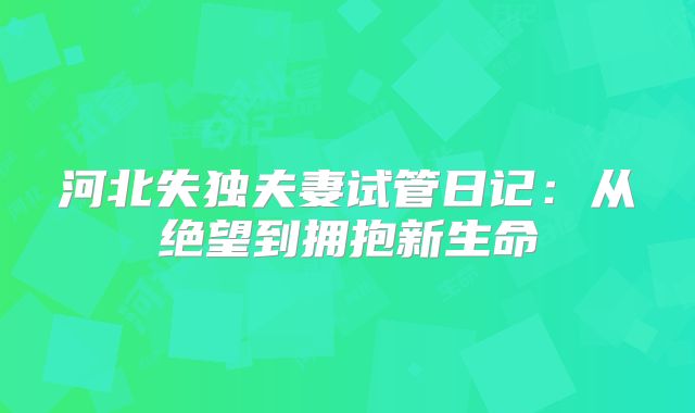 河北失独夫妻试管日记:从绝望到拥抱新生命