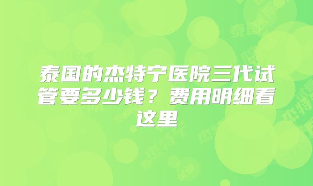 泰国的杰特宁医院三代试管要多少钱?费用明细看这里