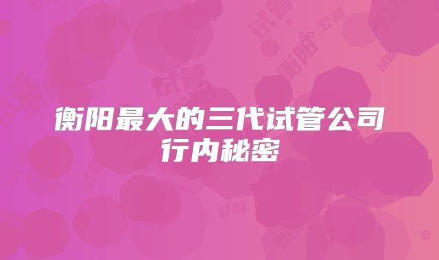 衡阳最大的三代试管公司行内秘密