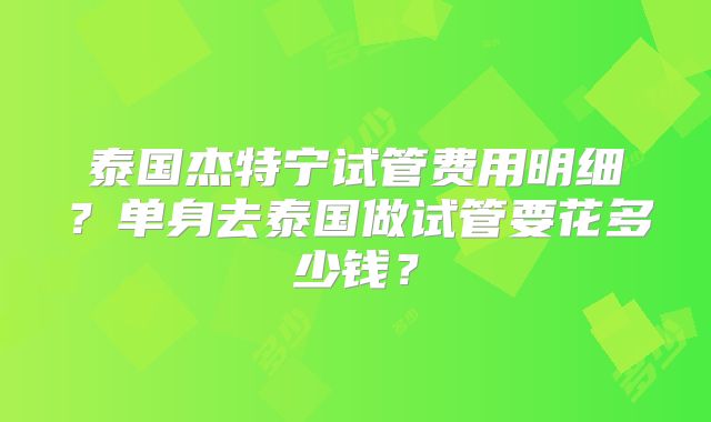 泰国杰特宁试管费用明细?单身去泰国做试管要花多少钱?