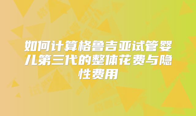 如何计算格鲁吉亚试管婴儿第三代的整体花费与隐性费用