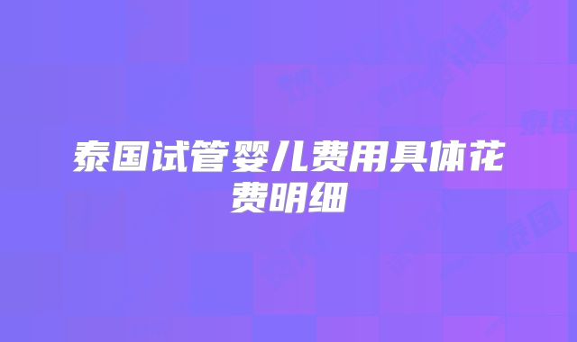 泰国试管婴儿费用具体花费明细