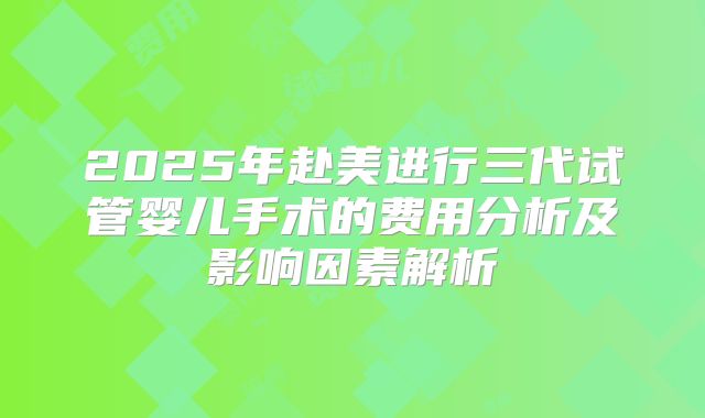 2025年赴美进行三代试管婴儿手术的费用分析及影响因素解析